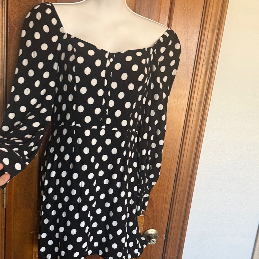 JustFab Black and White Polka Dot Long Sleeve Dress
